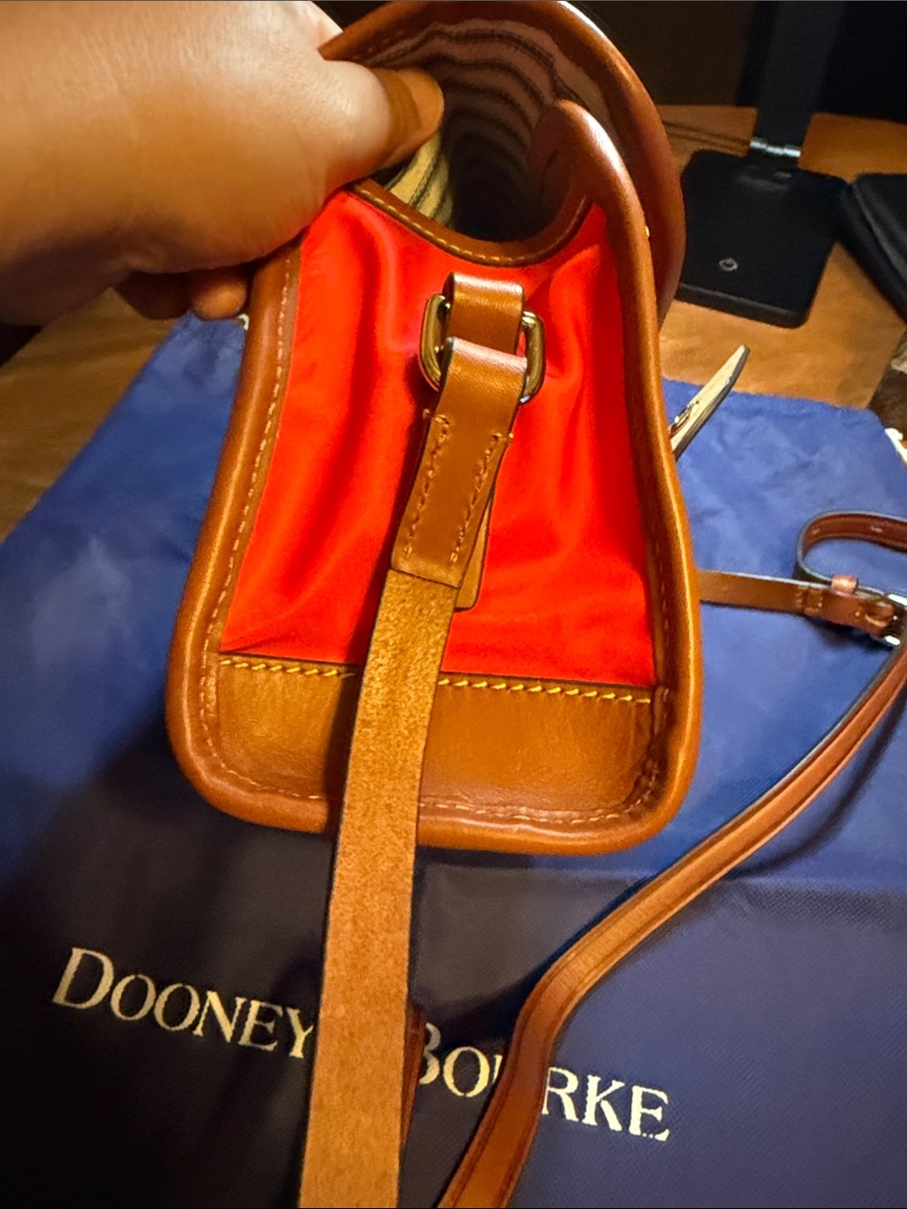 Dooney & Bourke Red Crossbody with Tan Leather Trim - Picture 5 of 7